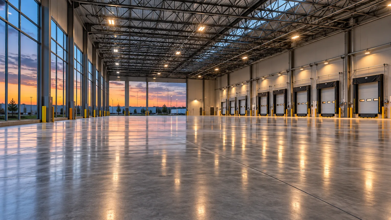 Illustrative distribution facility with clean polished floor